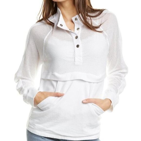 Monrow Mesh Mix Track Snap Button Pullover Long Sleeve Top M $140 - Picture 1 of 7